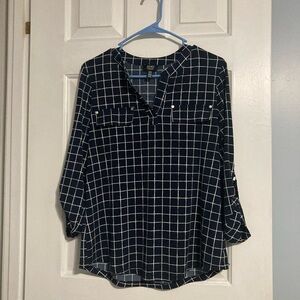 Jones New York Navy Grid Blouse